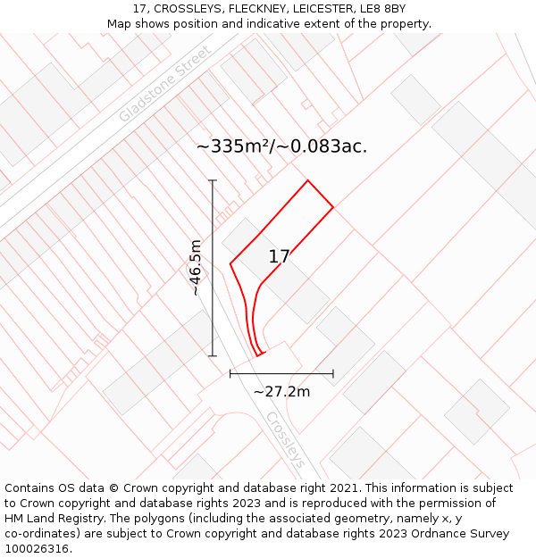 17, CROSSLEYS, FLECKNEY, LEICESTER, LE8 8BY: Plot and title map
