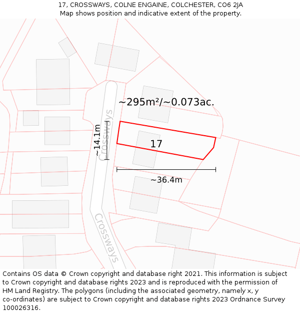 17, CROSSWAYS, COLNE ENGAINE, COLCHESTER, CO6 2JA: Plot and title map