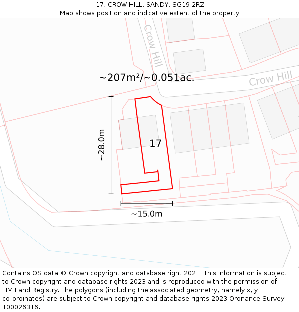 17, CROW HILL, SANDY, SG19 2RZ: Plot and title map