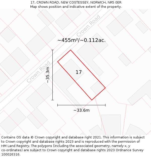 17, CROWN ROAD, NEW COSTESSEY, NORWICH, NR5 0ER: Plot and title map