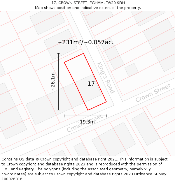 17, CROWN STREET, EGHAM, TW20 9BH: Plot and title map