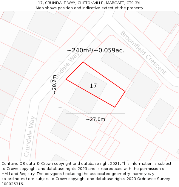 17, CRUNDALE WAY, CLIFTONVILLE, MARGATE, CT9 3YH: Plot and title map