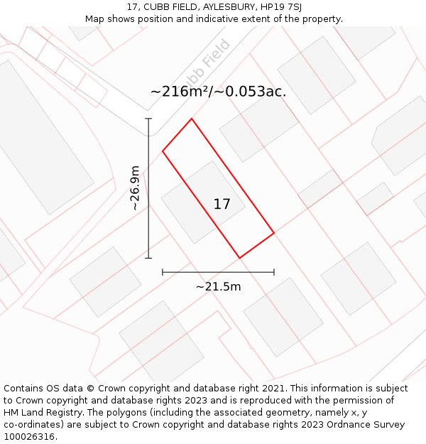 17, CUBB FIELD, AYLESBURY, HP19 7SJ: Plot and title map