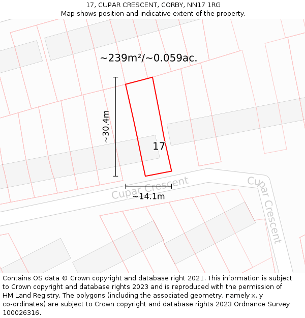 17, CUPAR CRESCENT, CORBY, NN17 1RG: Plot and title map