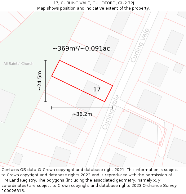 17, CURLING VALE, GUILDFORD, GU2 7PJ: Plot and title map