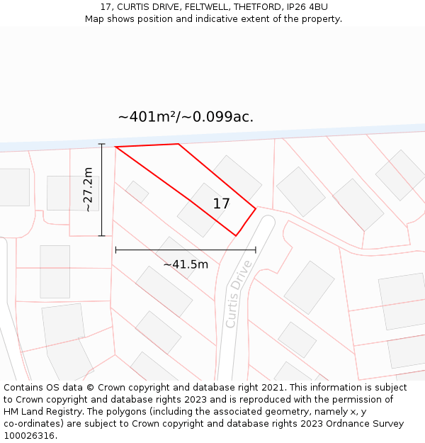 17, CURTIS DRIVE, FELTWELL, THETFORD, IP26 4BU: Plot and title map