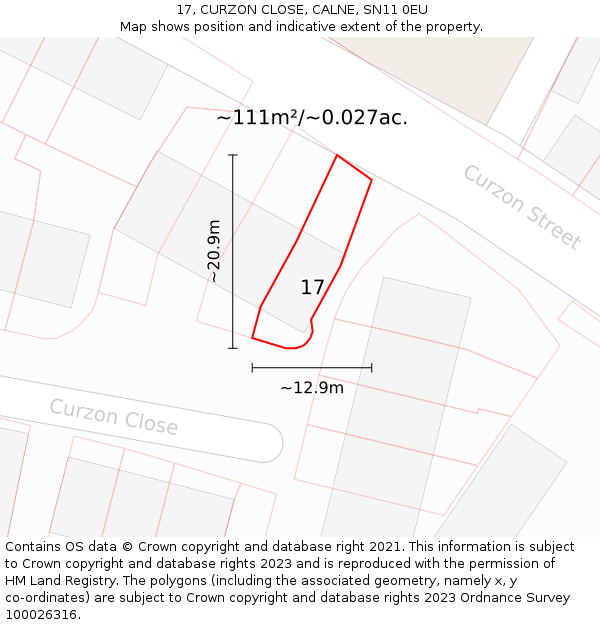 17, CURZON CLOSE, CALNE, SN11 0EU: Plot and title map