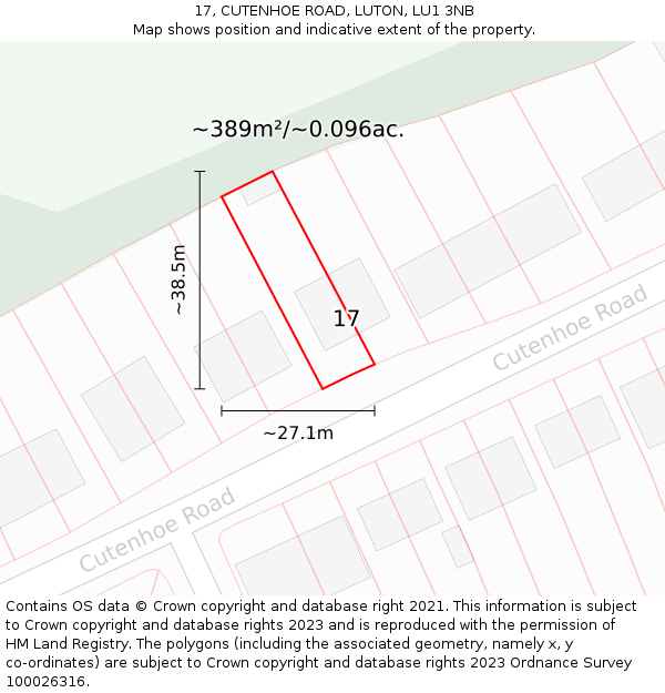 17, CUTENHOE ROAD, LUTON, LU1 3NB: Plot and title map
