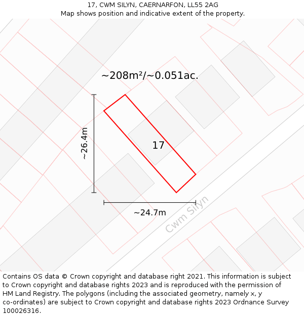 17, CWM SILYN, CAERNARFON, LL55 2AG: Plot and title map