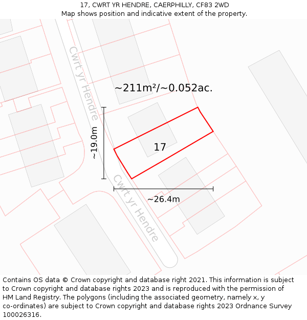 17, CWRT YR HENDRE, CAERPHILLY, CF83 2WD: Plot and title map