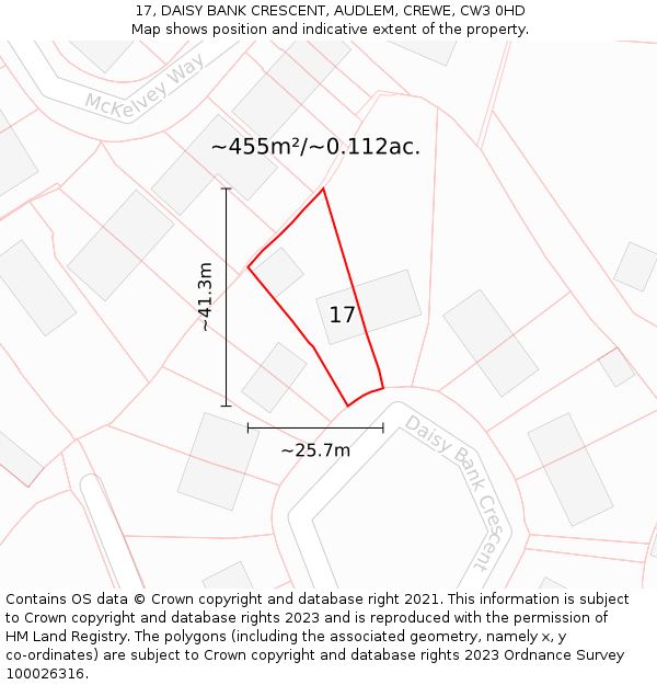17, DAISY BANK CRESCENT, AUDLEM, CREWE, CW3 0HD: Plot and title map