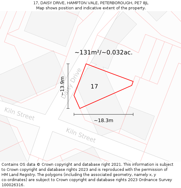 17, DAISY DRIVE, HAMPTON VALE, PETERBOROUGH, PE7 8JL: Plot and title map