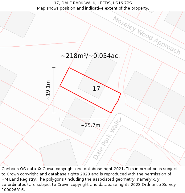 17, DALE PARK WALK, LEEDS, LS16 7PS: Plot and title map