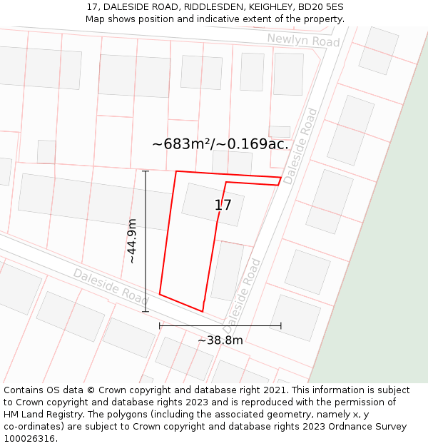 17, DALESIDE ROAD, RIDDLESDEN, KEIGHLEY, BD20 5ES: Plot and title map