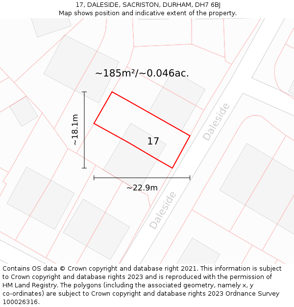 17, DALESIDE, SACRISTON, DURHAM, DH7 6BJ: Plot and title map