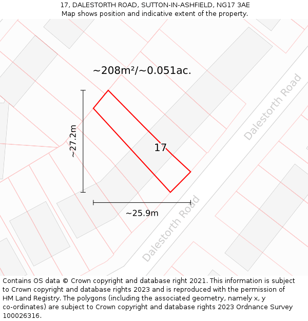 17, DALESTORTH ROAD, SUTTON-IN-ASHFIELD, NG17 3AE: Plot and title map