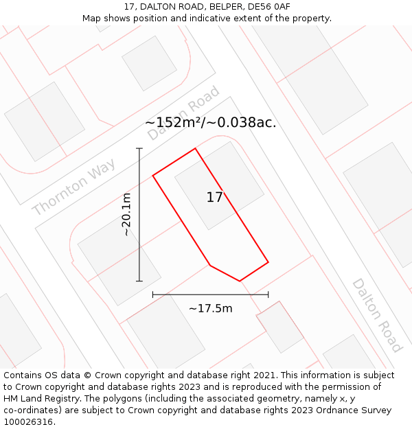 17, DALTON ROAD, BELPER, DE56 0AF: Plot and title map