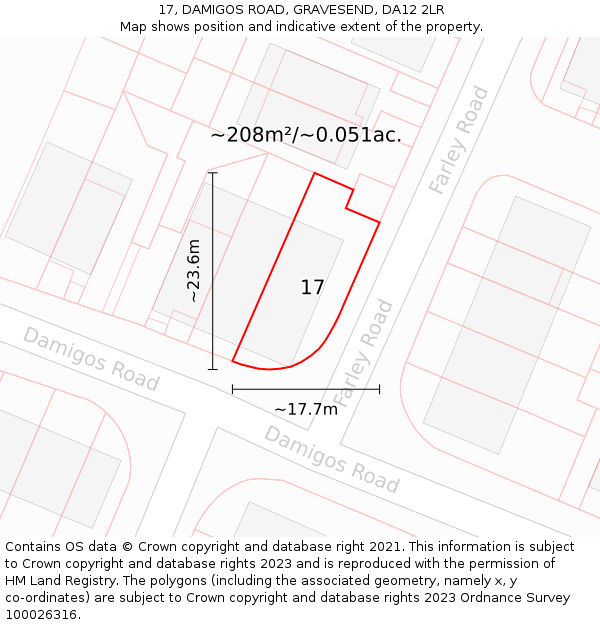 17, DAMIGOS ROAD, GRAVESEND, DA12 2LR: Plot and title map