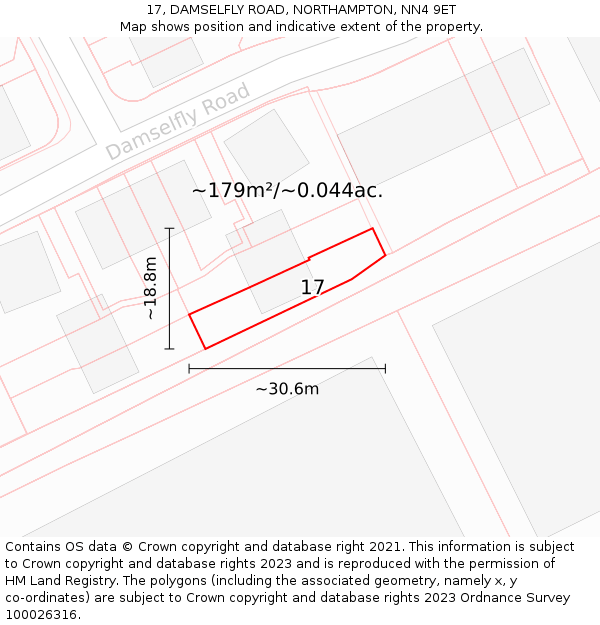 17, DAMSELFLY ROAD, NORTHAMPTON, NN4 9ET: Plot and title map