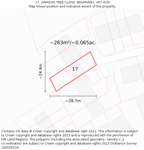 17, DAMSON TREE CLOSE, BROMYARD, HR7 4UN: Plot and title map