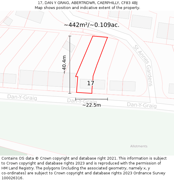 17, DAN Y GRAIG, ABERTRIDWR, CAERPHILLY, CF83 4BJ: Plot and title map