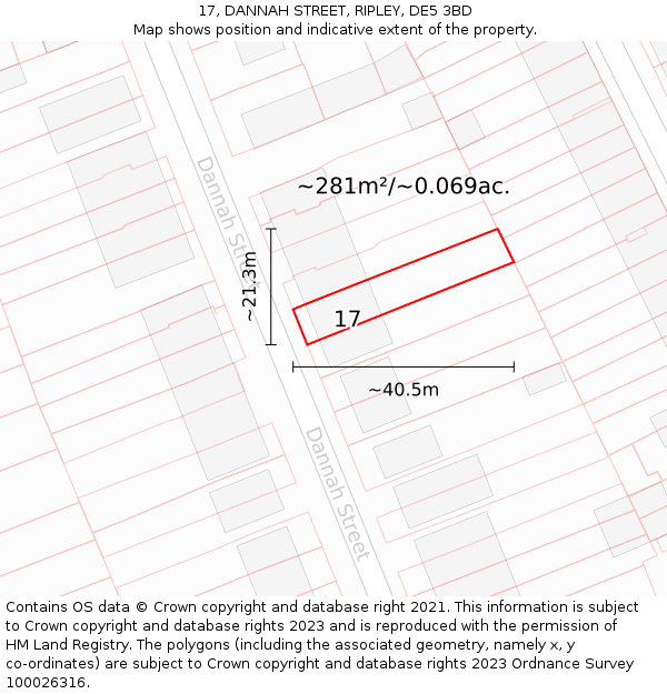 17, DANNAH STREET, RIPLEY, DE5 3BD: Plot and title map