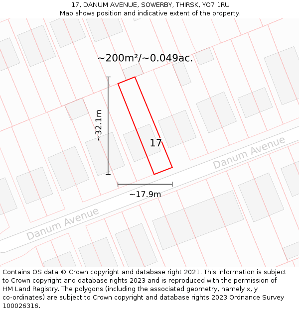 17, DANUM AVENUE, SOWERBY, THIRSK, YO7 1RU: Plot and title map
