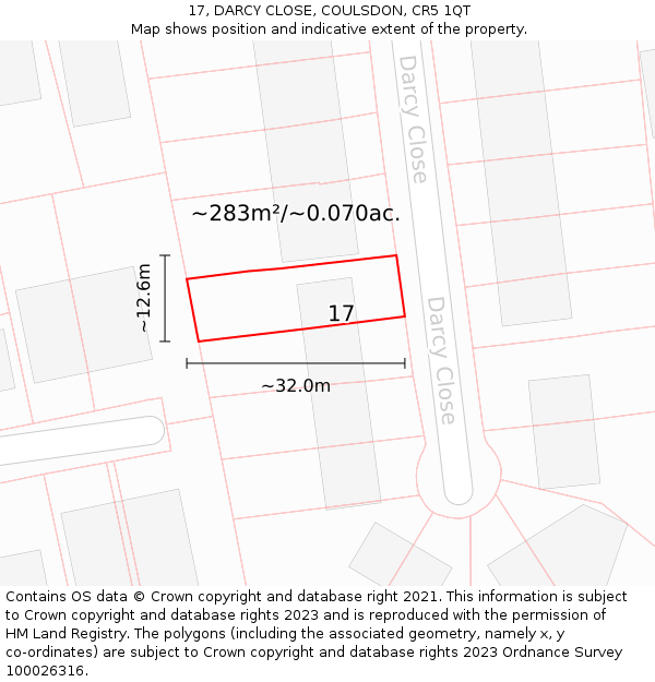 17, DARCY CLOSE, COULSDON, CR5 1QT: Plot and title map