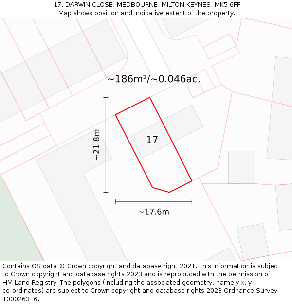 17, DARWIN CLOSE, MEDBOURNE, MILTON KEYNES, MK5 6FF: Plot and title map
