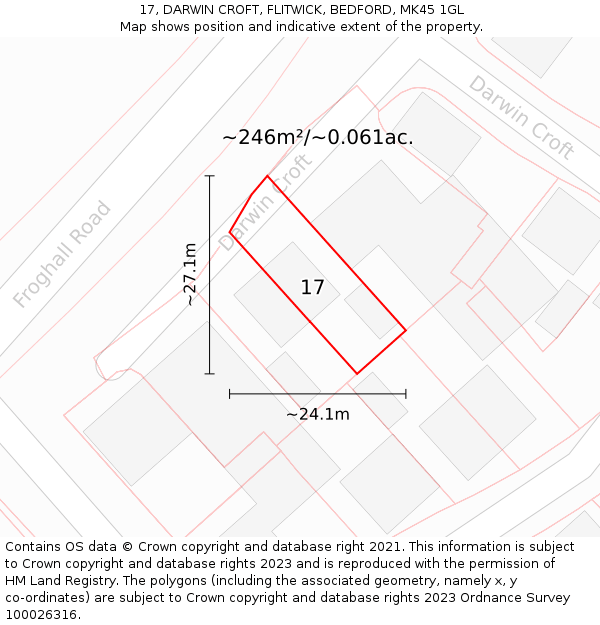 17, DARWIN CROFT, FLITWICK, BEDFORD, MK45 1GL: Plot and title map