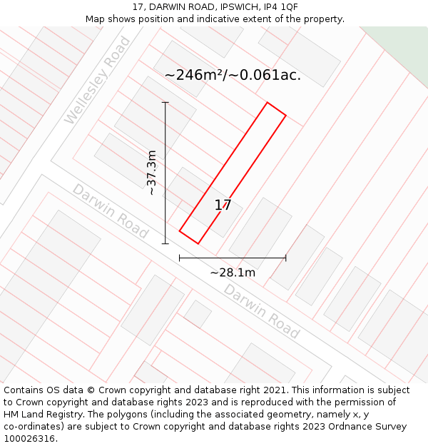17, DARWIN ROAD, IPSWICH, IP4 1QF: Plot and title map