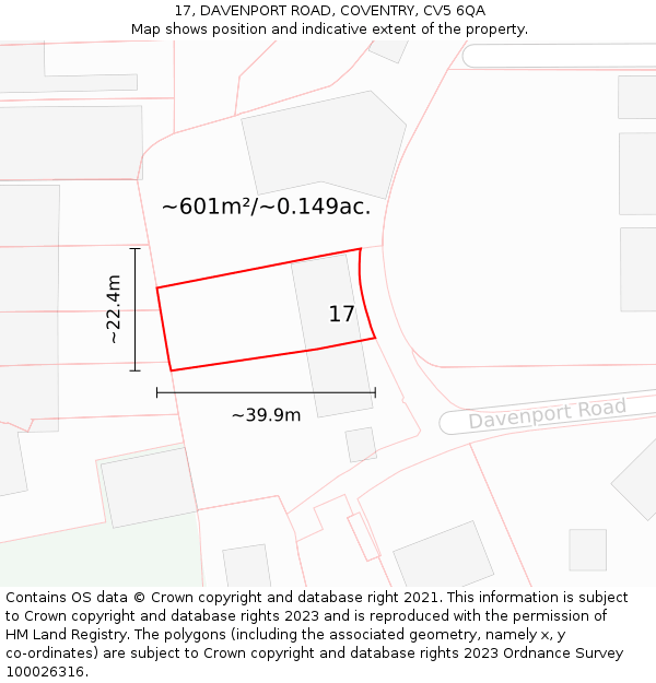 17, DAVENPORT ROAD, COVENTRY, CV5 6QA: Plot and title map