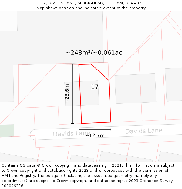 17, DAVIDS LANE, SPRINGHEAD, OLDHAM, OL4 4RZ: Plot and title map