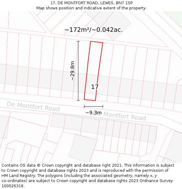 17, DE MONTFORT ROAD, LEWES, BN7 1SP: Plot and title map