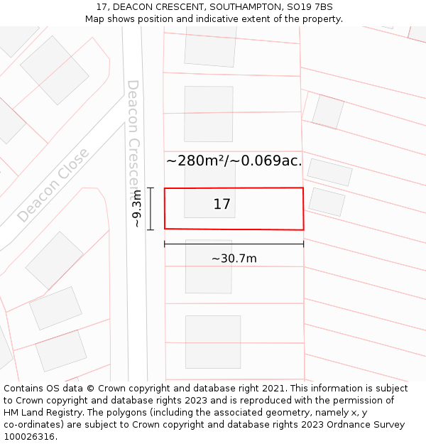 17, DEACON CRESCENT, SOUTHAMPTON, SO19 7BS: Plot and title map