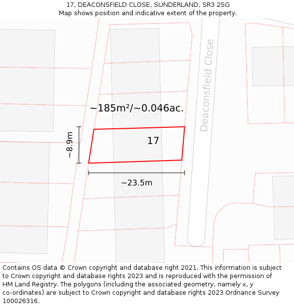 17, DEACONSFIELD CLOSE, SUNDERLAND, SR3 2SG: Plot and title map