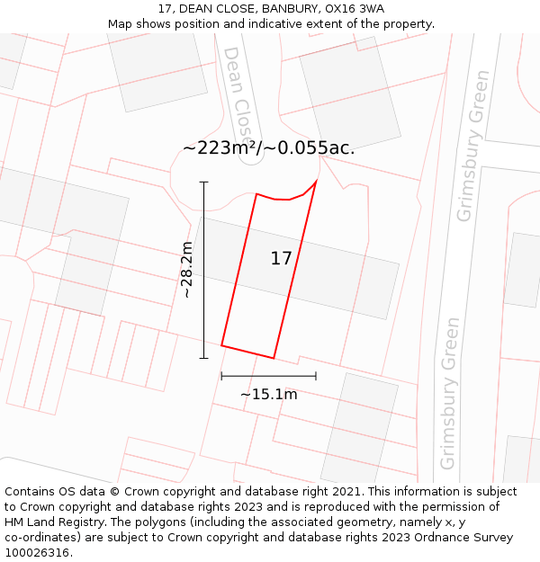 17, DEAN CLOSE, BANBURY, OX16 3WA: Plot and title map
