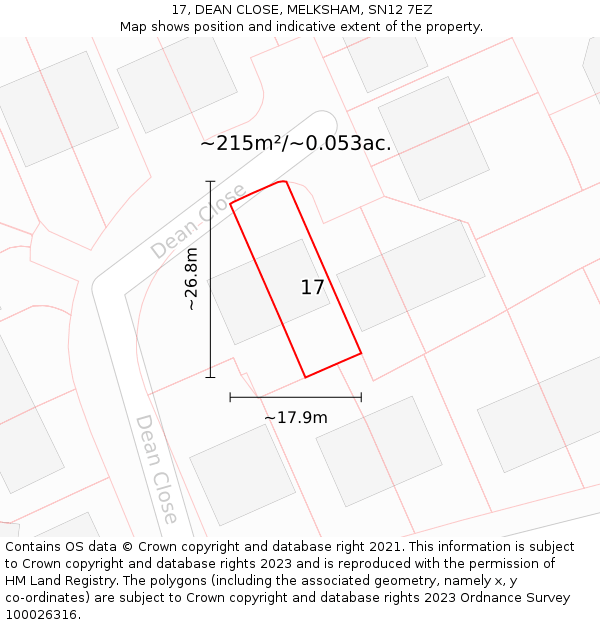 17, DEAN CLOSE, MELKSHAM, SN12 7EZ: Plot and title map