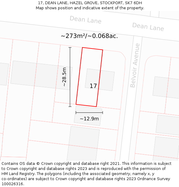 17, DEAN LANE, HAZEL GROVE, STOCKPORT, SK7 6DH: Plot and title map