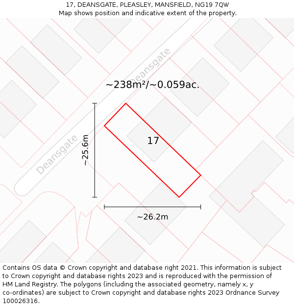 17, DEANSGATE, PLEASLEY, MANSFIELD, NG19 7QW: Plot and title map