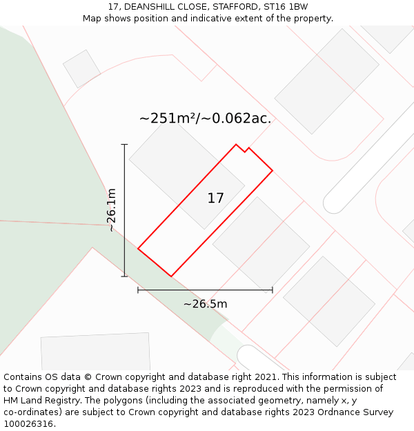 17, DEANSHILL CLOSE, STAFFORD, ST16 1BW: Plot and title map