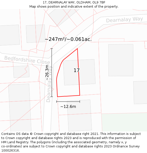 17, DEARNALAY WAY, OLDHAM, OL9 7BF: Plot and title map