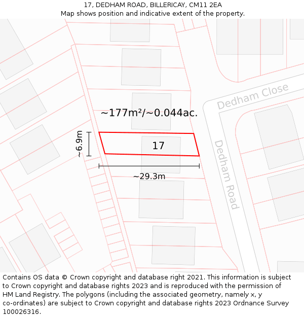 17, DEDHAM ROAD, BILLERICAY, CM11 2EA: Plot and title map