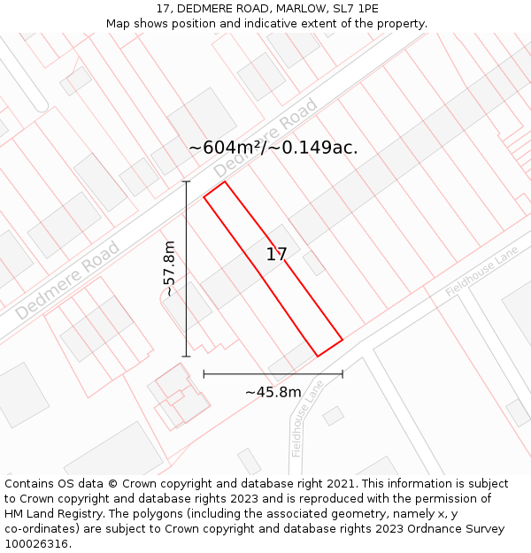 17, DEDMERE ROAD, MARLOW, SL7 1PE: Plot and title map