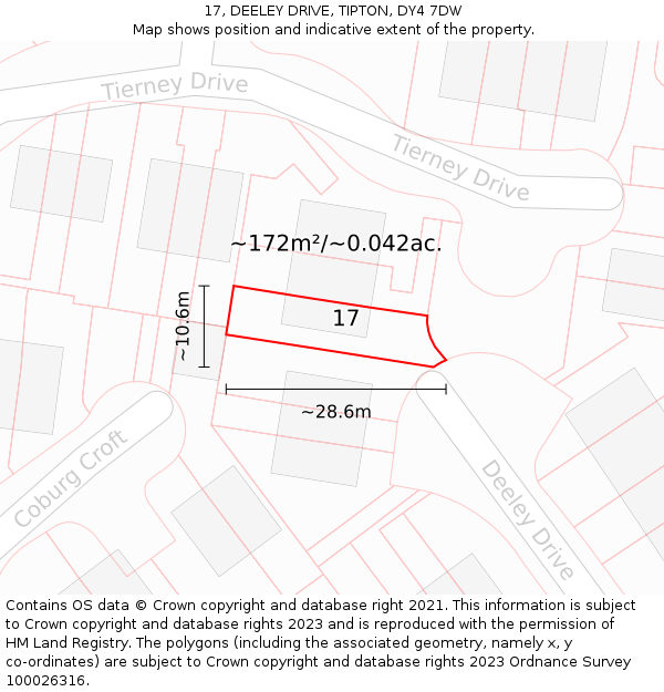 17, DEELEY DRIVE, TIPTON, DY4 7DW: Plot and title map