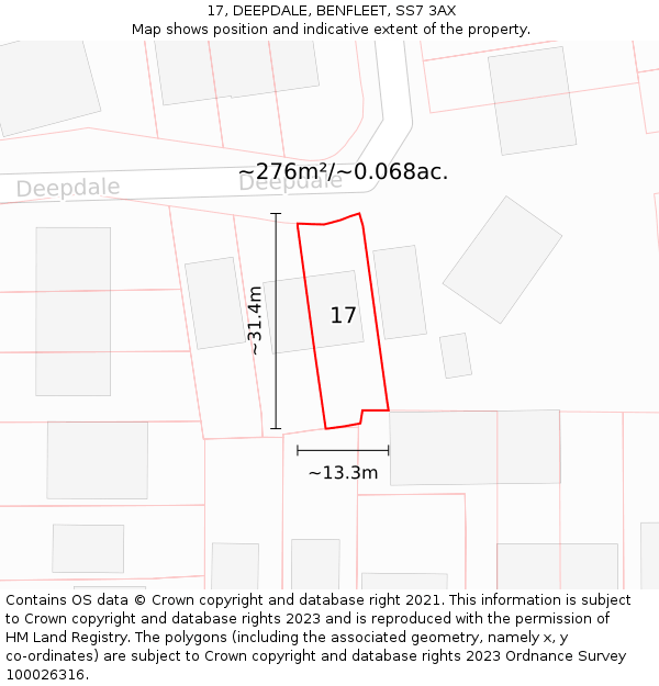 17, DEEPDALE, BENFLEET, SS7 3AX: Plot and title map