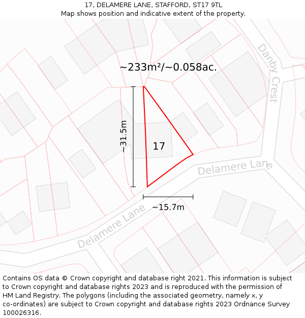 17, DELAMERE LANE, STAFFORD, ST17 9TL: Plot and title map
