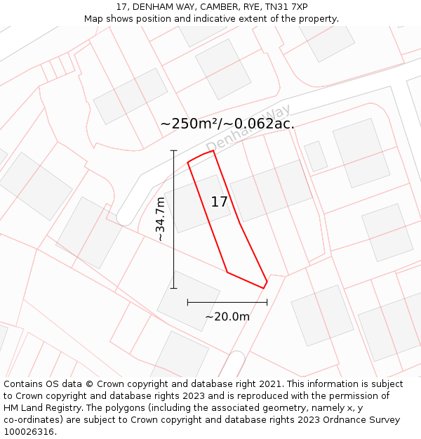 17, DENHAM WAY, CAMBER, RYE, TN31 7XP: Plot and title map