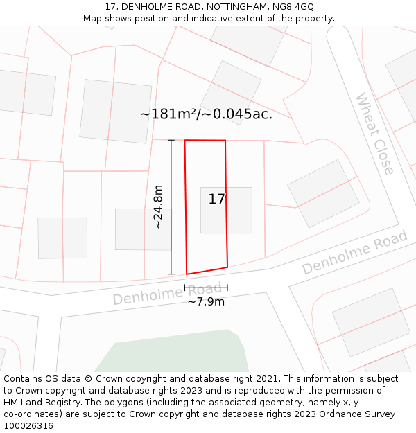 17, DENHOLME ROAD, NOTTINGHAM, NG8 4GQ: Plot and title map