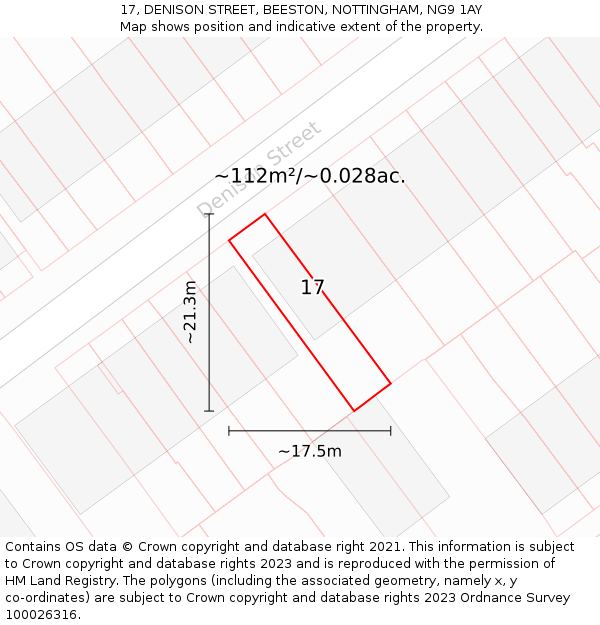 17, DENISON STREET, BEESTON, NOTTINGHAM, NG9 1AY: Plot and title map